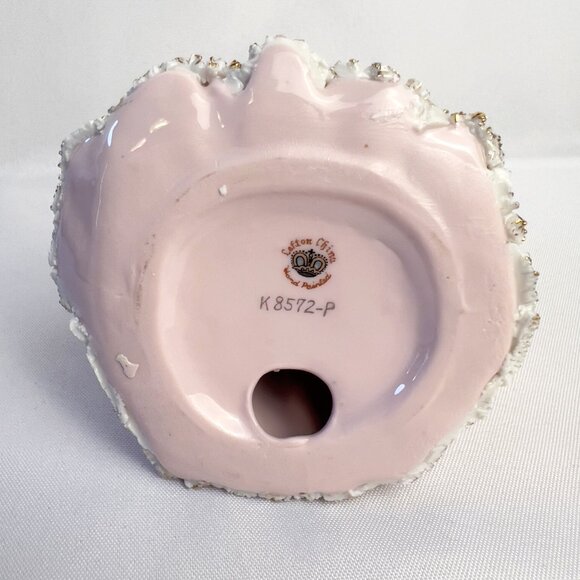 Lefton Vintage Victorian Lady Figurine Pink & Gold Spaghetti Trim K8572P 1950s - Picture 7 of 10